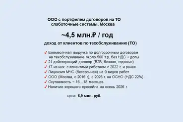 Москва | Готовый бизнес по слаботочным системам в Москве | RU728125